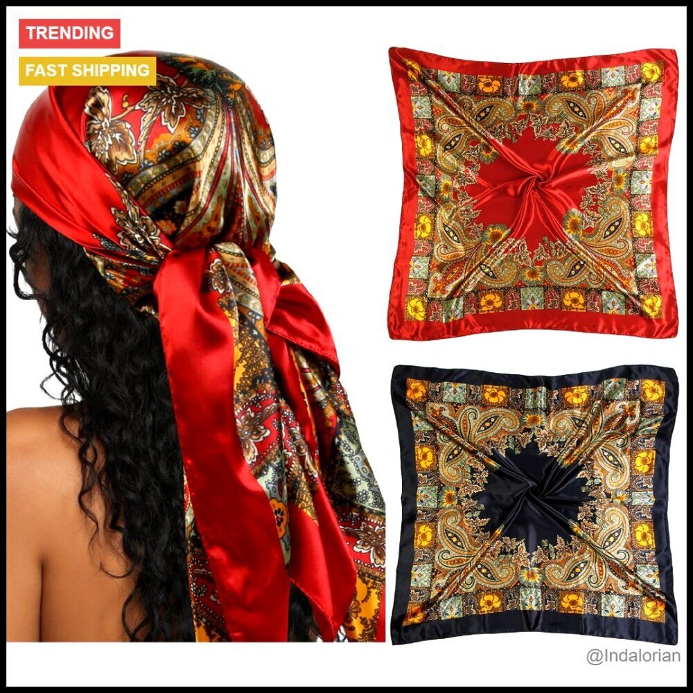 Silk-Like Square Scarf Set Boho Chic Pirate Costume Accessory Hair Wrap